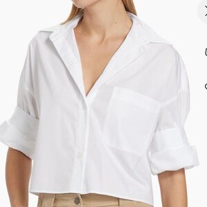 TWP Next Ex white cotton poplin pocket cropped button down shirt XS/S